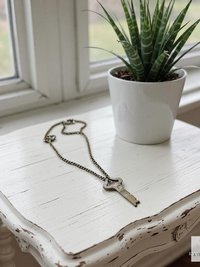 Antique Flat Lock Key Necklace, Repurposed Steel Pendant, Industrial Jewelry