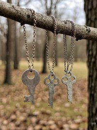 Antique Flat Lock Key Necklace, Repurposed Steel Pendant, Industrial Jewelry