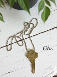 Antique Brass Key Necklace, 1920s Repurposed Pendant, Gunmetal Ball Jewelry