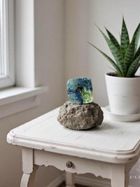 Fused Blue Dichroic Glass Stud Earrings, Square Ocean Post Jewelry, Stainless Steel Minimalist Posts