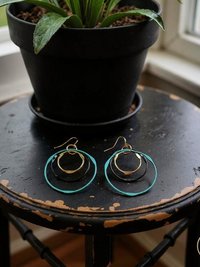 Boho Mixed Metal Round Earrings - Circle Dangle Earrings, Statement Jewelry