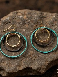 Boho Mixed Metal Round Earrings - Circle Dangle Earrings, Statement Jewelry