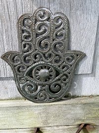 Unique Handcrafted Hamsa Hand Metal Art - Upcycled Steel Boho Wall Decor