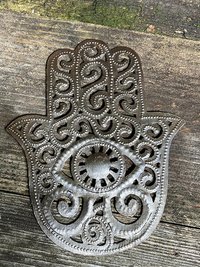 Unique Handcrafted Hamsa Hand Metal Art - Upcycled Steel Boho Wall Decor