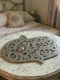 Unique Handcrafted Hamsa Hand Metal Art - Upcycled Steel Boho Wall Decor