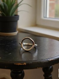 Open Circle Sterling Silver Ring, Boho Minimalist Band, Handmade Geometric Jewelry