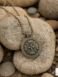 Bohemian Antique Bronze Tribal Pendant Necklace - 24 Inch Chain Boho Jewelry
