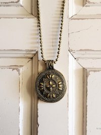 Bohemian Antique Bronze Tribal Pendant Necklace - 24 Inch Chain Boho Jewelry