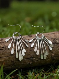 Boho Silver Plated Fringe Paddle Earrings, Sterling Silver Wires, Artisan Chandelier Dangles