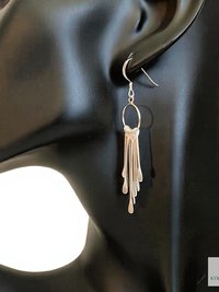 Sterling Silver Fringe Paddle Earrings, Handcrafted Boho Dangles, Unique Metallic Statement Drops