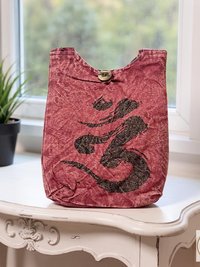 Red Handmade Crossbody Bag with Spiritual OM Symbol - Hippie Style Shoulder Bag