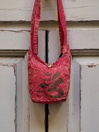 Red Handmade Crossbody Bag with Spiritual OM Symbol - Hippie Style Shoulder Bag
