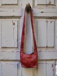 Red Handmade Crossbody Bag with Spiritual OM Symbol - Hippie Style Shoulder Bag