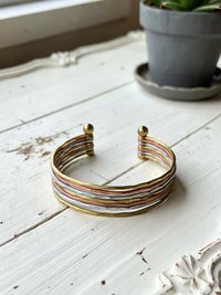 Thin Hammered Mixed Metal Cuff Bracelet - Handcrafted Stacking Bangle