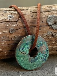 Antique Chinese Coin Choker, Brown Suede Boho Pendant Necklace