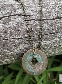 Antique Chinese Cash Coin Necklace, Feng Shui Good Fortune Pendant
