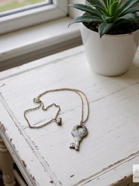 Antique Flat Lock Key Necklace, Repurposed Steel Pendant, Industrial Jewelry