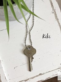 Antique Brass Key Necklace, 1920s Repurposed Pendant, Gunmetal Ball Jewelry