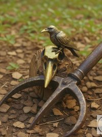 Gothic Crow Skull Necklace, Brass Raven Bird Pendant, Witchy Jewelry