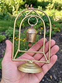 Zen Bell on Stand Peaceful Chime - Handcrafted Artisan Boho Metal Decor, 6 Inch