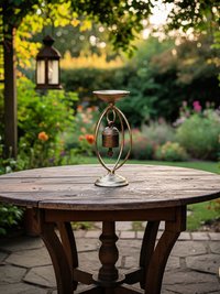 Zen Bell Votive Candle Holder - Artisan Metal Chime Altar Display Stand, 6.5 Inch