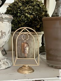 Zen Bell on Stand Peaceful Chime - Handcrafted Artisan Boho Metal Decor, 6 Inch