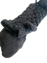 Hand-Knit Black Wool Mittens with Wooden Buttons - Convertible Fingerless Gloves