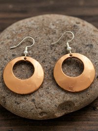 Round Copper Hoop Earrings - Boho Earrings, Handcrafted Hammered Dangles