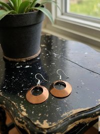 Round Copper Hoop Earrings - Boho Earrings, Handcrafted Hammered Dangles