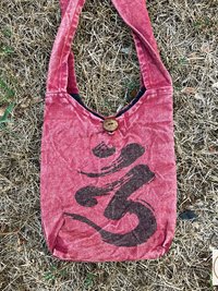 Red Handmade Crossbody Bag with Spiritual OM Symbol - Hippie Style Shoulder Bag