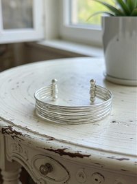 Thin Hammered Silver Cuff Bracelet: Handcrafted Boho Jewelry