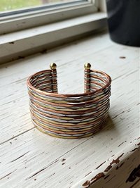 Wide Hammered Mixed Metal Cuff Bracelet - Statement Artisan Jewelry