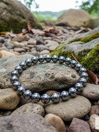 Hematite Beaded Bracelet - Natural Gemstone Jewelry - Stylish Stretch Bracelet