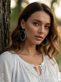 Boho Teardrop Earrings with Turquoise Beads - Antique Gold Dangle Jewelry
