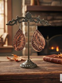Hand Tooled Brown Leather Teardrop Earrings, Floral Embossed Genuine Leather Western Dangles