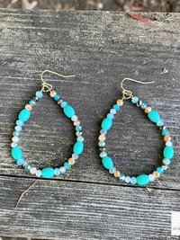 Boho Teardrop Earrings with Turquoise Beads - Antique Gold Dangle Jewelry