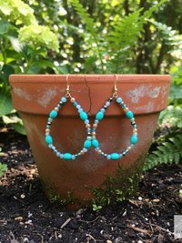 Boho Teardrop Earrings with Turquoise Beads - Antique Gold Dangle Jewelry