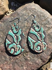 Boho Leather Teardrop Earrings - Handcrafted Turquoise Colored Dangles