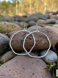 Handcrafted Boho Silver Hoop Earrings - Ethnic Hammered Dangles with 925 Sterling Silver Hooks
