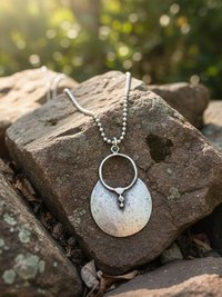 Boho Tribal Silver Circle Pendant Necklace - Unique Statement Accessory