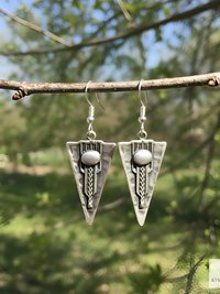 Boho Silver Tribal Earrings - Ethnic Dangles with 925 Sterling Silver Hooks