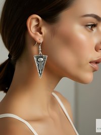 Boho Silver Tribal Earrings - Ethnic Dangles with 925 Sterling Silver Hooks