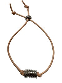 Boho Leather & Silver Bead Bracelet - Adjustable Minimalist Style