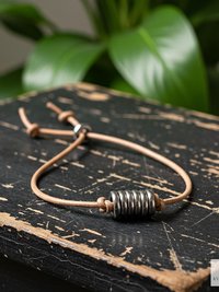 Boho Leather & Silver Bead Bracelet - Adjustable Minimalist Style