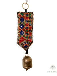 Boho Shisha Mirror Embroidery Fabric Banner Chime - Recycled Indian Wall Bell