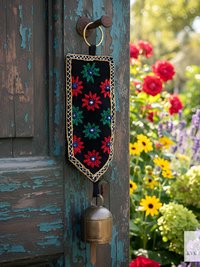 Boho Shisha Mirror Embroidery Fabric Banner Chime - Recycled Indian Wall Bell