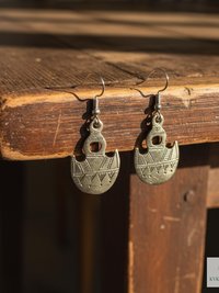 Handcrafted Tuareg Silver Gofed Earrings, Ethnic African Tribal Dangles, Stainless Steel Hooks