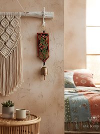 Boho Shisha Mirror Embroidery Fabric Banner Chime - Recycled Indian Wall Bell
