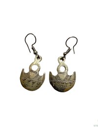 Handcrafted Tuareg Silver Gofed Earrings, Ethnic African Tribal Dangles, Stainless Steel Hooks