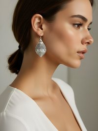 Silver Hammered Tribal Earrings - Geometric Ethnic Drop Earrings